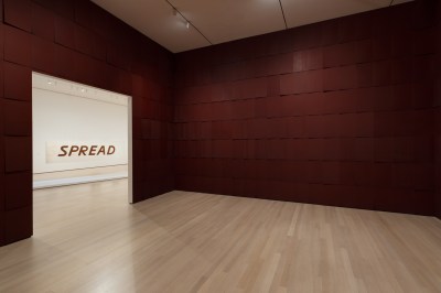 Installation view of Chocolate Room (1970) in “Ed Ruscha/Now Then,” Museum of Modern Art, New York, September 10, 2023–January 13, 2024.
