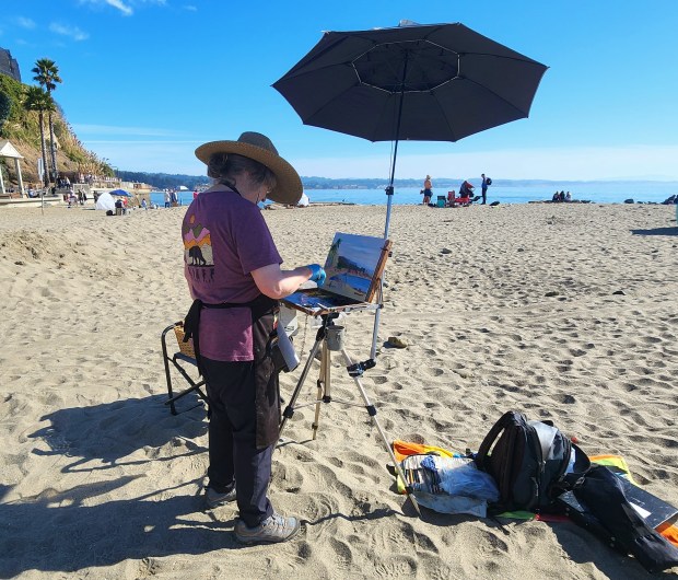 Local artist Michele Hausman prefers oils when she paints plein air. She was one of 40 participants in the Capitola Plein Air art festival. (Aric Sleeper/Santa Cruz Sentinel)