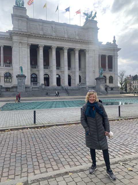 Isabel Conway outside Antwerp's renovated KMSKA Royal Museum of Fine Arts