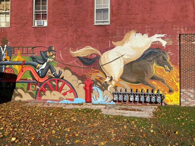 This mural, painted by Taunton artist Ryan Jones, is slated to be completed by the end of November, according to the city. The mural is located on the side wall of The King's Court Gaming and Collectibles on Bay Street, seen here on Tuesday, Oct. 31, 2023.