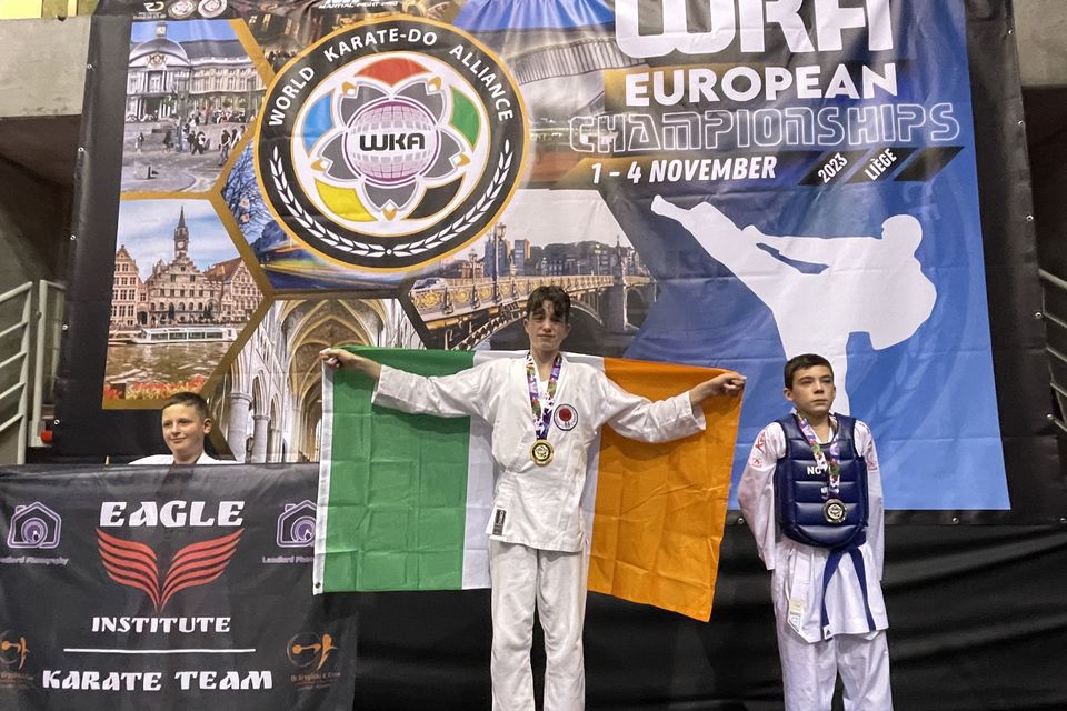 Ciaran Brennan from Killorglin (pictured centre) who received gold in his individual kumite category.
