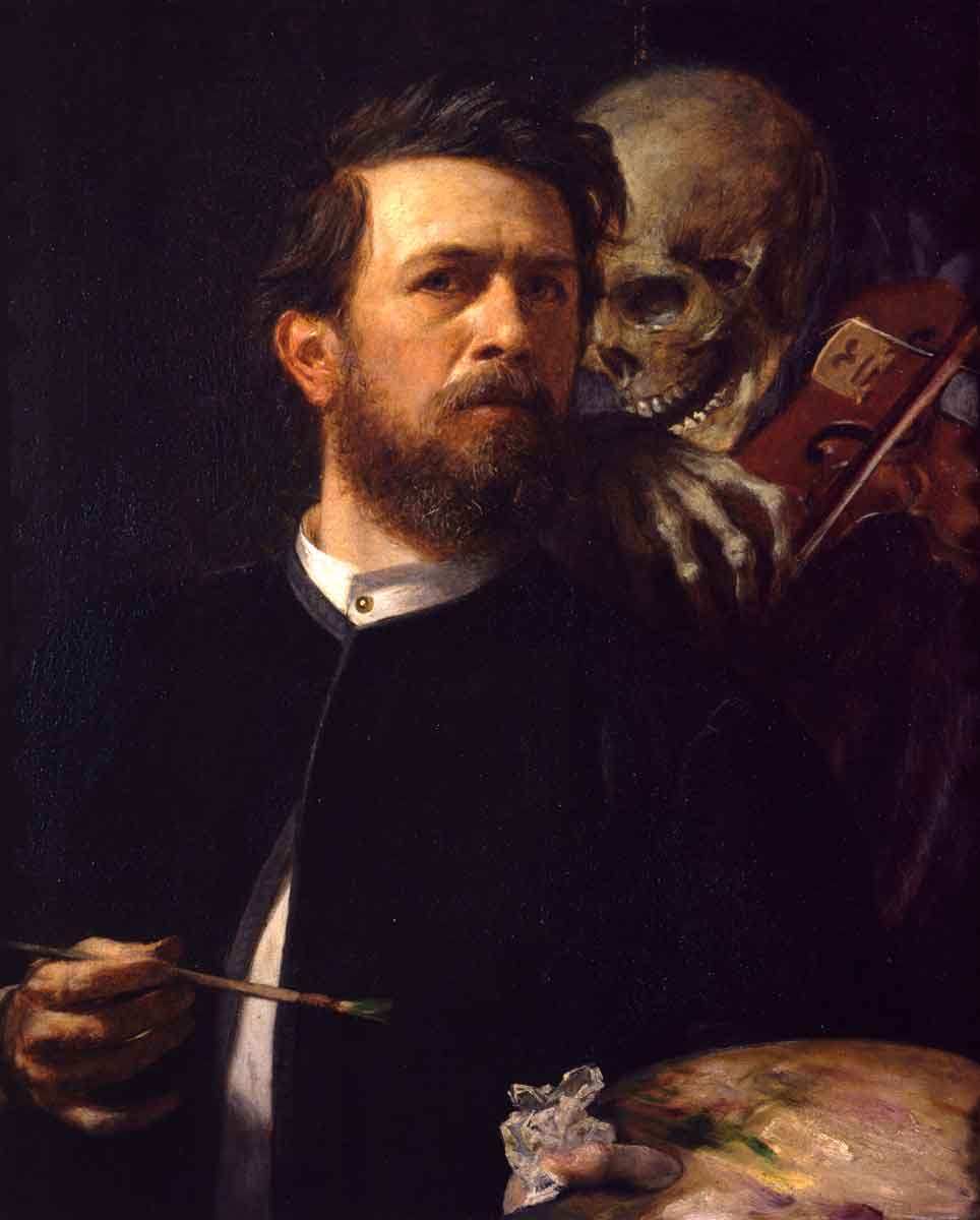 arnold bocklin selfportrait with dead playing a fiddle