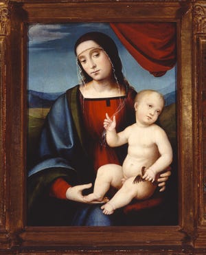 Francesco Francia (Italian, about 1450–1517), Virgin and Christ Child, c. 1510–1517, oil and tempera on lindenwood panel, Lent by The Samuel H. Kress Foundation, Columbia Museum of Art, Columbia, South Carolina, CMA 1954.31