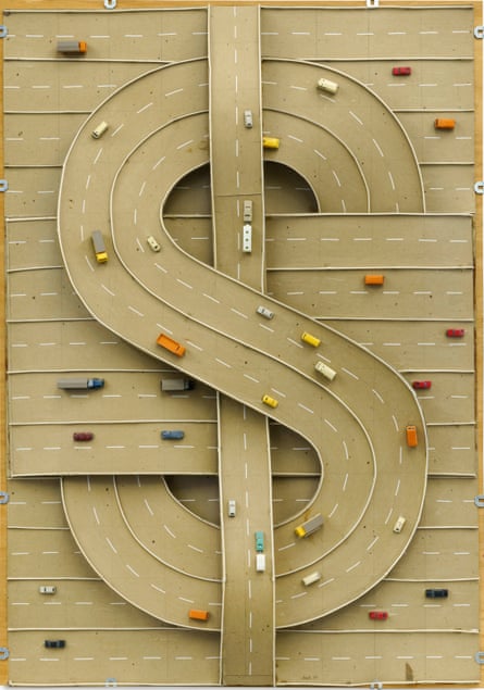 Thomas Bayrle, $, 1981, work of art made from cardboard and toy cars.
