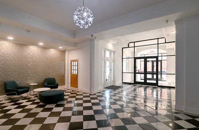 An art deco vibe is preserved in the lobby of The Aria in downtown Hagerstown.