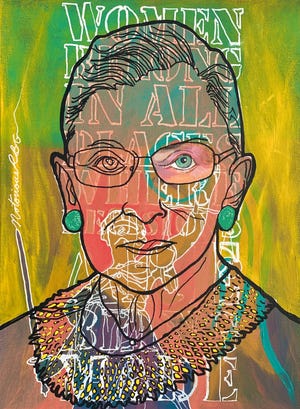 “Notorious R.B.G.” by Javier Suarez is featured in the group show “Square One” at MARA Art Studio + Gallery.
