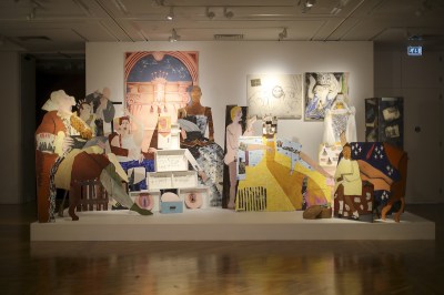 A member of staff poses next to an installation by     during a press preview for the 20167 Turner Prize at The Ferens Art Gallery on September 25, 2017 in Hull, England. An exhibition of work by the four artists shortlisted for Turner Prize 2017 - Hurvin Anderson, Andrea Butner, Lubaina Himid and Rosalind Nashashibi- will be at The Ferens Gallery from September 26, 2017 until January 7, 2018, with the winner being announced on December 5, 2016, in Hull, 2017 UK City of Culture.