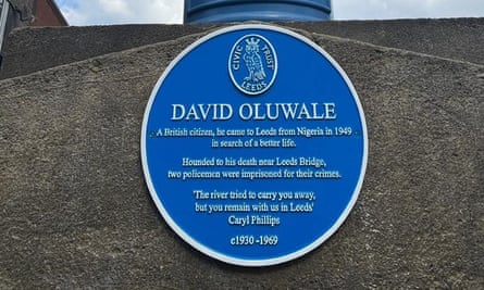 A blue plaque in honour of David Oluwale on Leeds Bridge