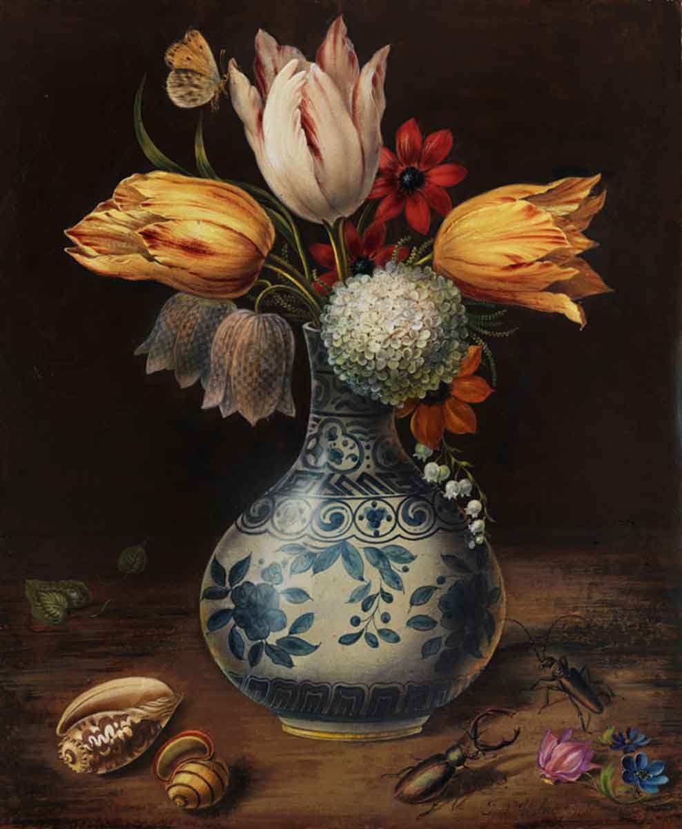 joan walter delft blue vase still life