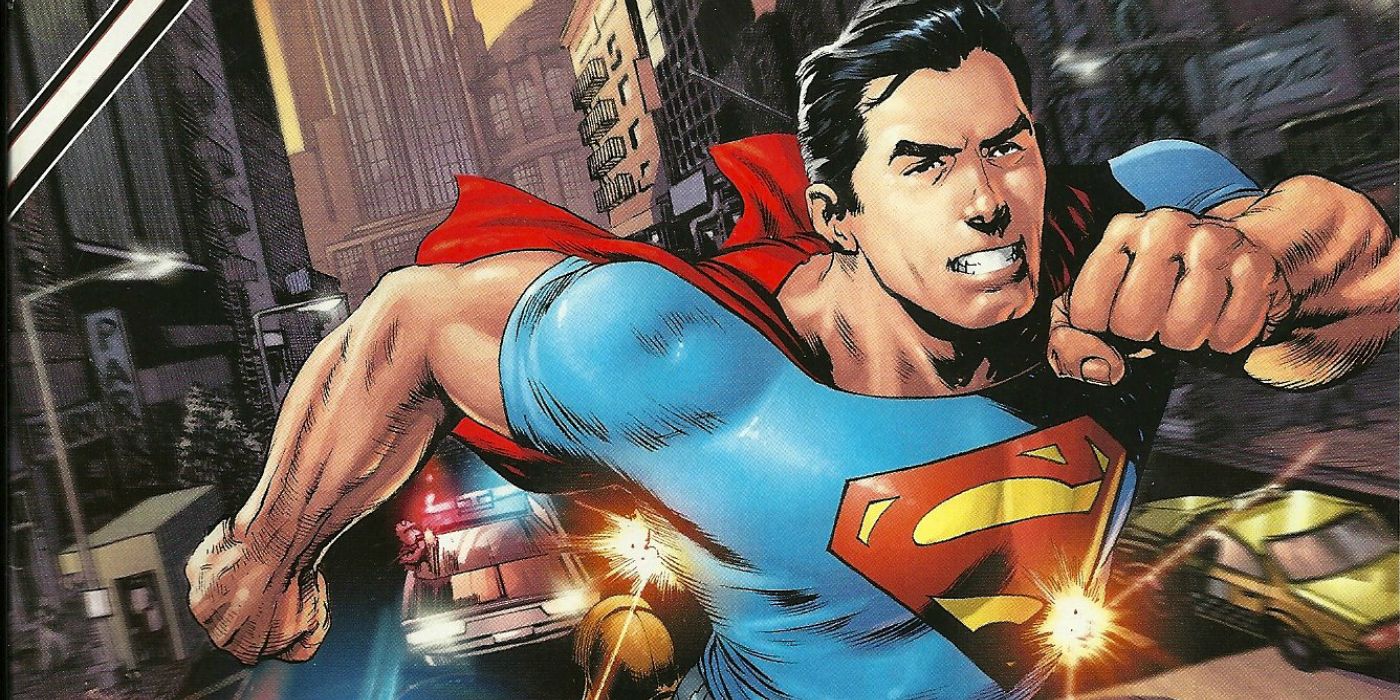 The New 52's Superman runs through Metropolis, bullets bouncing off of him in DC Comics