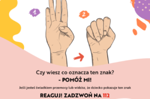 The international 'Help Me' sign in against gender-based violence, featuring a hand closing in a fist