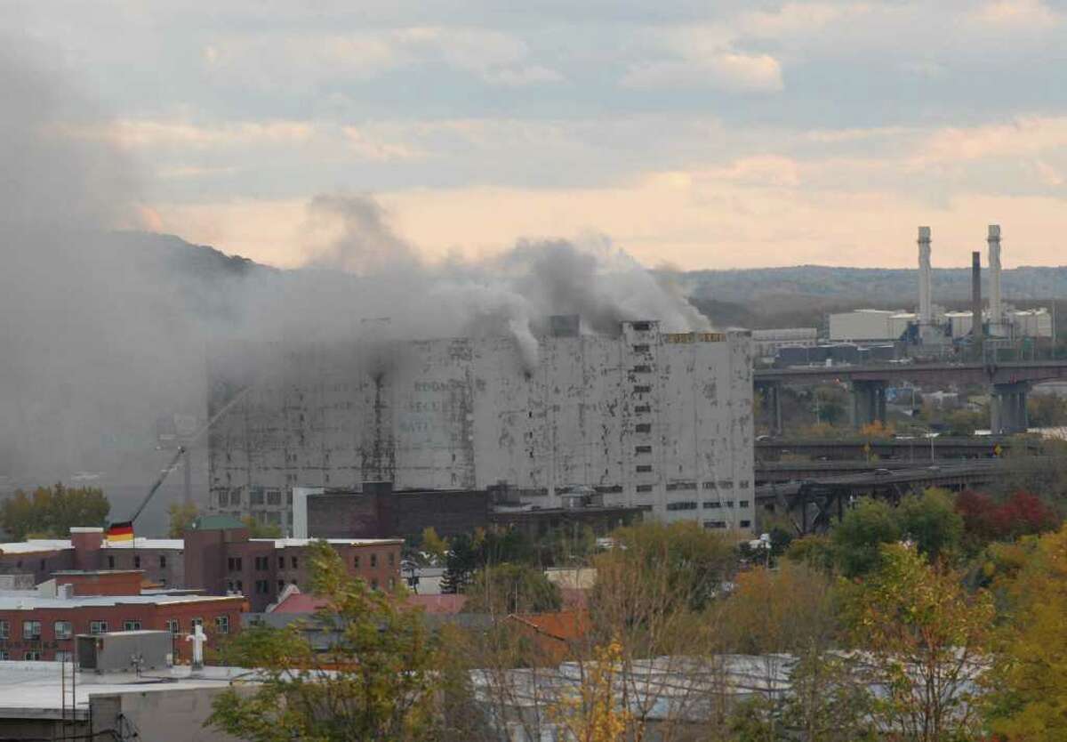 Smoke rises from Central Warehouse.