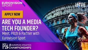 Image is a graphic that says 'Are you a media tech founder? Meet, pitch and partner with Eurovision Sport'. It also features HYPE and European Athletics logos.