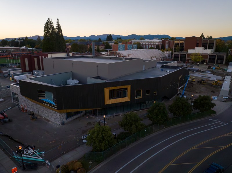 A recent aerial photo shows The Patricia Valian Reser Center for the Creative Arts as it nears completion. Photo courtesy of Oregon State University.