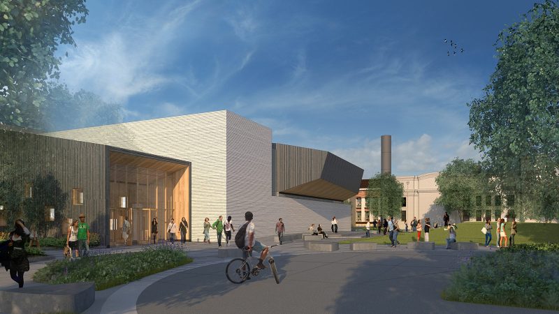 An artist's rendering of PRAx's north side. Rendering courtesy of the Patricia Reser Center for the Arts