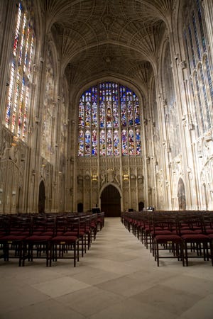 King's College Chapel at Cambridge University boasts the most complete collection of original 16th-century Renaissance stained glass in existence.