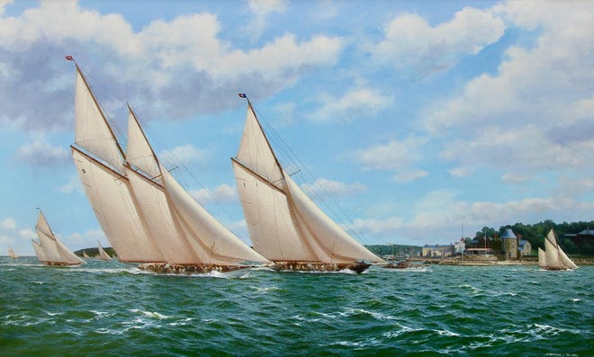 "Westward and Britannia off the Royal Yacht Squadron at Cowes," by Stephen Renard. Select Fine Art, which is closing after 33 years on Worth Avenue, specialized in equestrian and marine-related works.