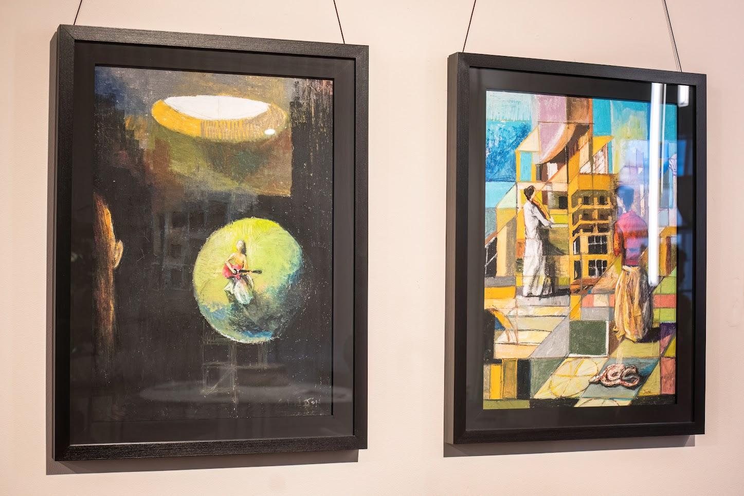 Two works by Jon Grech on display at Camilleri Paris Mode in Rabat.