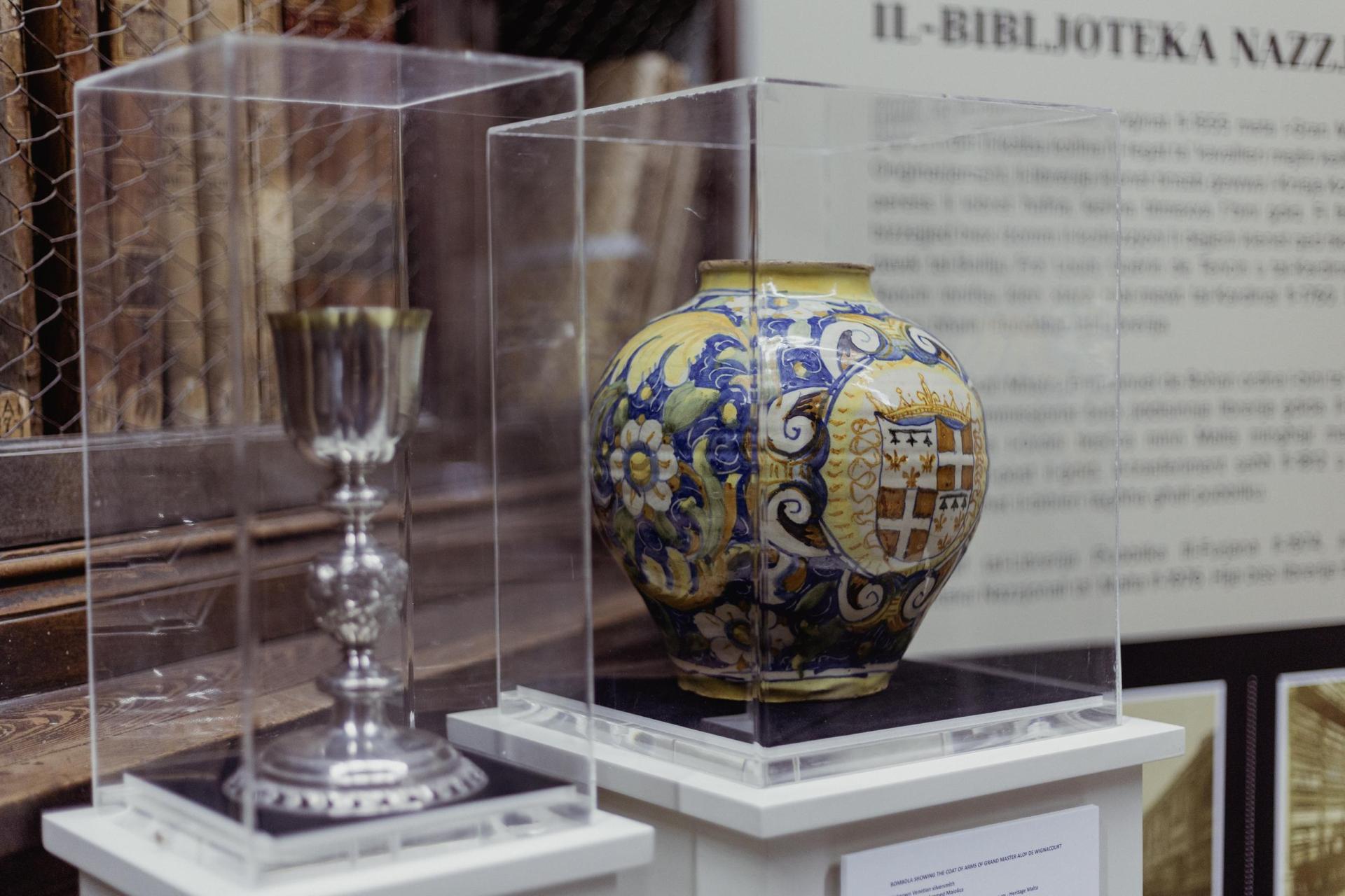 Some of the artefacts on display at the National Library. Photo: Lisa Attard