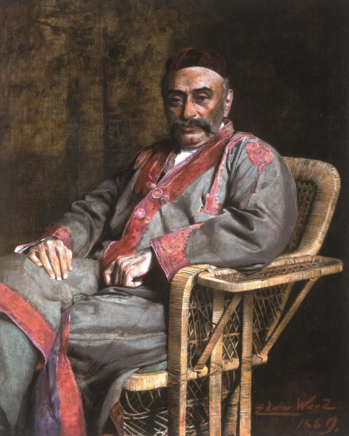 Painting of Jamsetji Nusserwanji Tata, the founder of the Tata Groups, from 1889, by British artist Edwin Ward. 