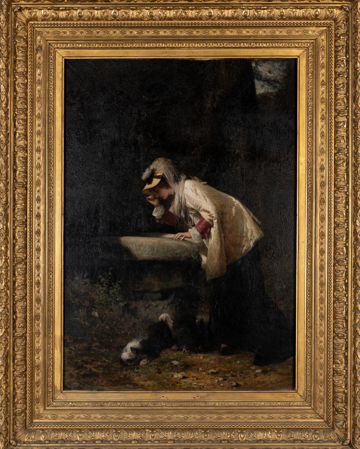‘Peeping in the well’ is a 19th century painting by François-Claudius Compte-Calix, a French painter of genre subjects.