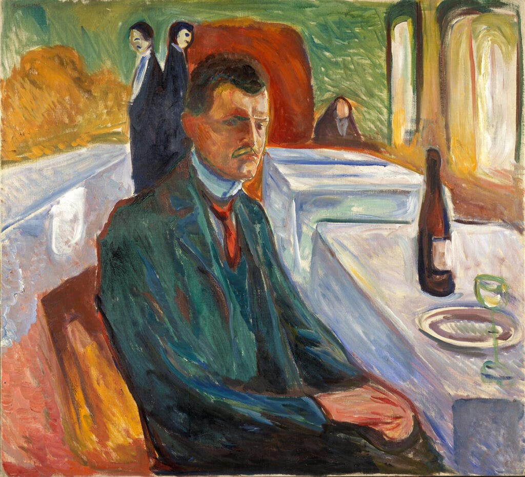 Edvard Munch - Self-Portrait with a Bottle of Wine - 1906