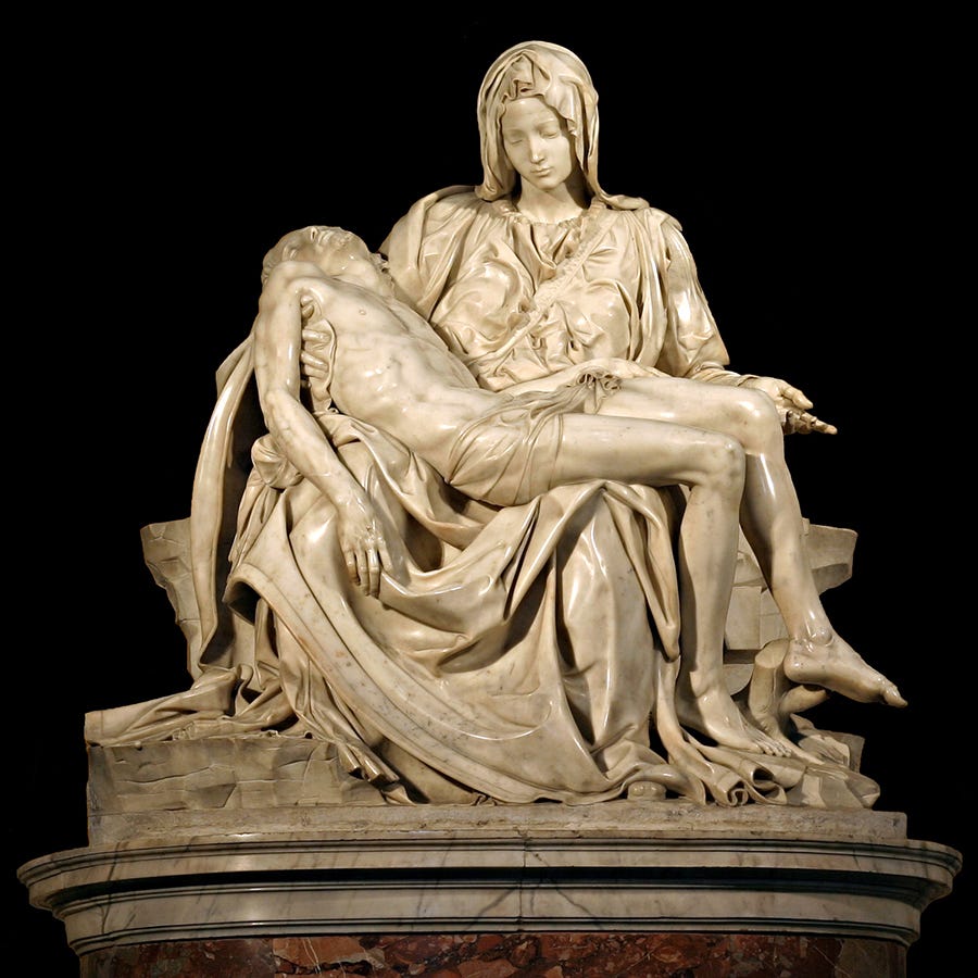 Photo of Michelangelo's Pieta from the book u0022Michelangelo: A Life in Six Masterpiecesu0022 by Miles J. Unger