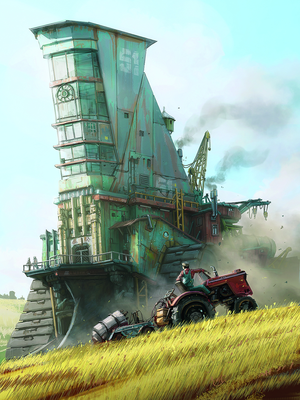 Artist insight, The Gnomon Workshop; a tractor drives past a sci-fi tower