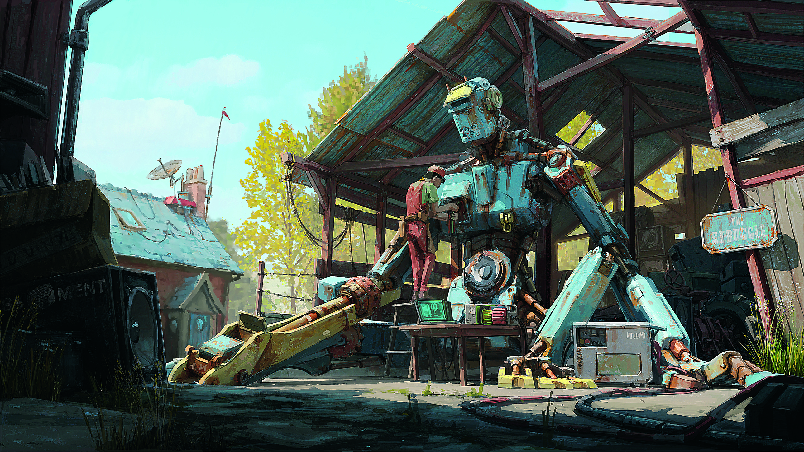 Artist insight, The Gnomon Workshop; a large robot sits in a farmyard