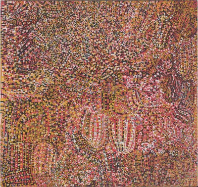 An abstract painting composed of many multihued dots.