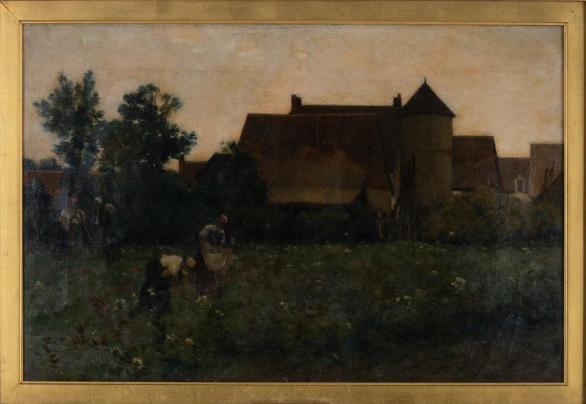 A painting titled, ‘Gathering Flowers’ by Marie Cazin is probably the only artwork by a woman artist in the exhibition.