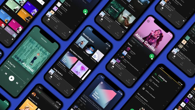 Spotify plays across multiple mobile phones.
