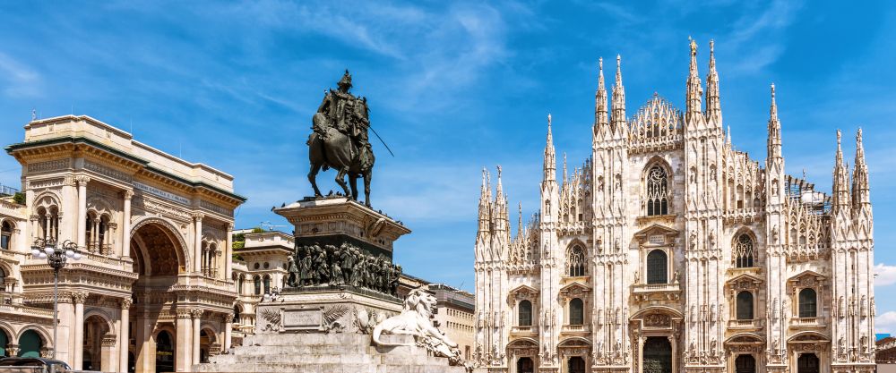 Blue skies over the City Center in Milan, Italy