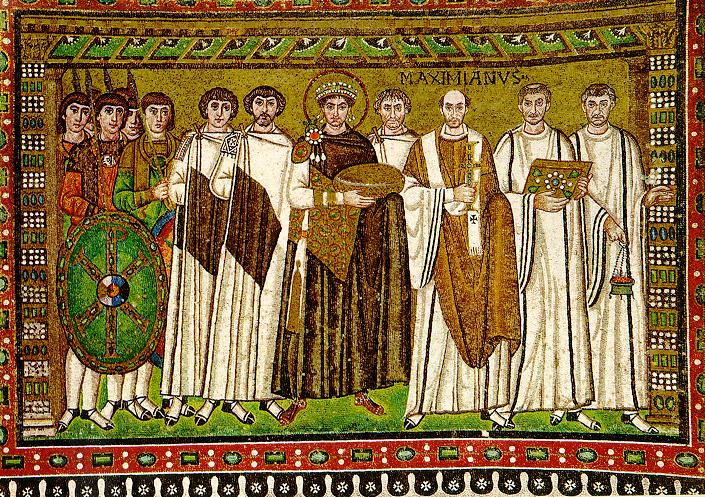 Byzantine Emperor Justinian and his court