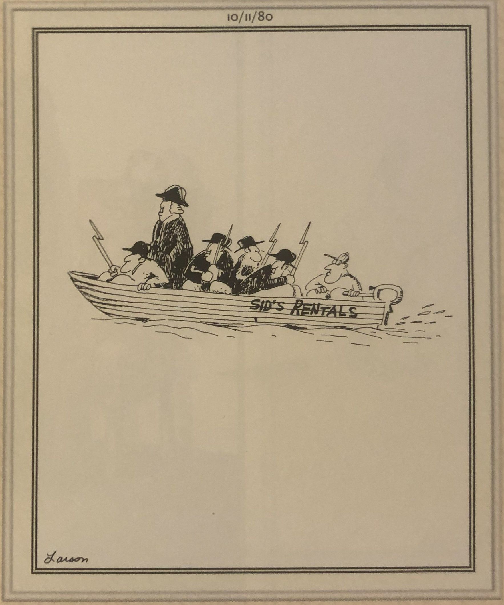 The Far Side, Gary Larson's rendition of Washington crossing the Delaware, hiring 