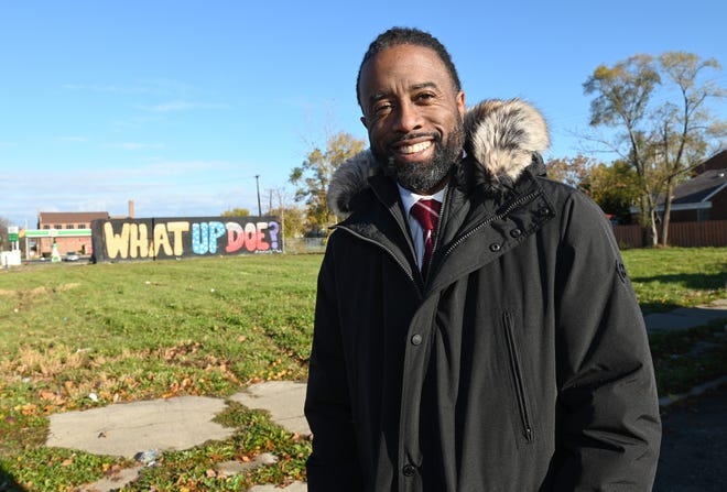 Antoine Bryant, the new director of Detroit's Planning and Development Department, stands in front of a vacant lot at the corner of Dexter and Tyler where the city plans to develop pop-up shops. In his first 18 months on the job, Bryant said he's aiming to connect with residents in all of Detroit's 200 neighborhoods.