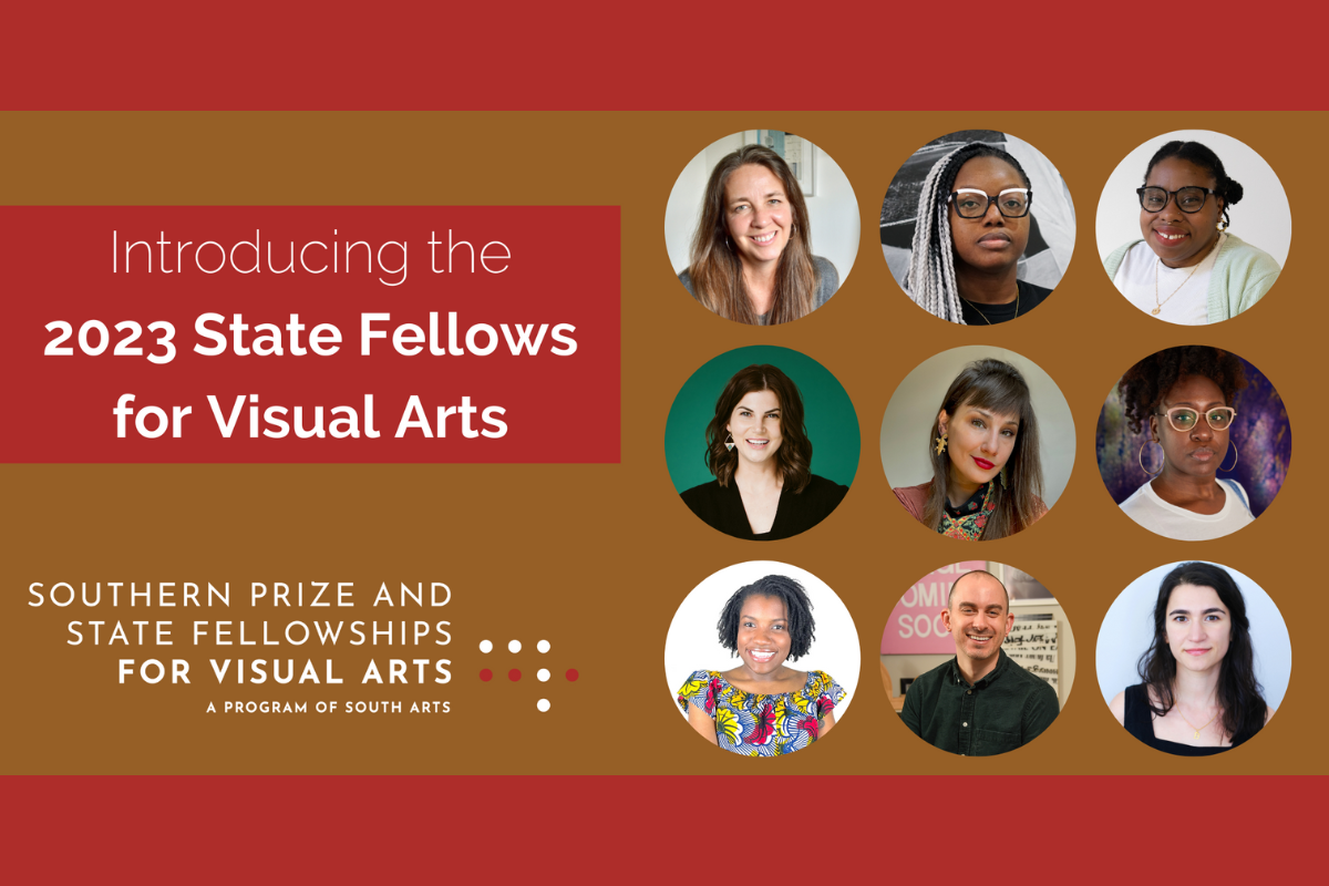 2023 State Fellows for Visual Arts promotional graphic; headshots of the nine State Fellows