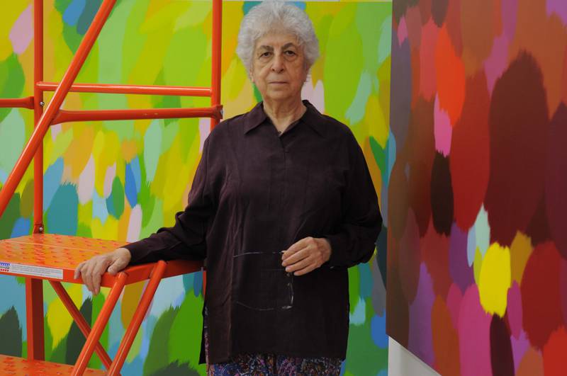 Samia Halaby in her studio in New York. Photo: Ayyam Gallery