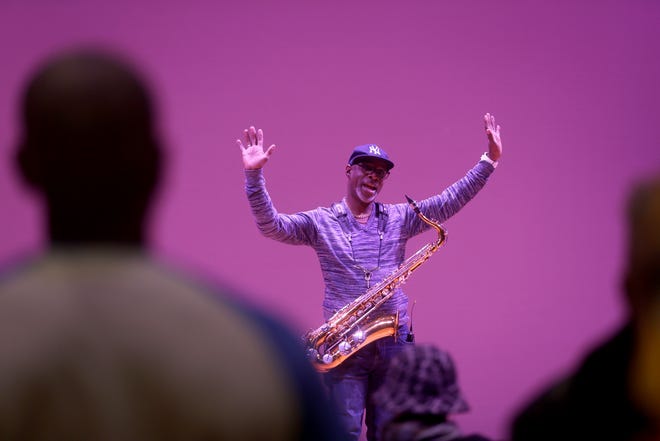 Saxophonist Darryl Anderson entertains the audience during the 2nd annual Savannah Black Art Expo on Saturday, February 3, 2024 at the Savannah Cultural Arts Center.