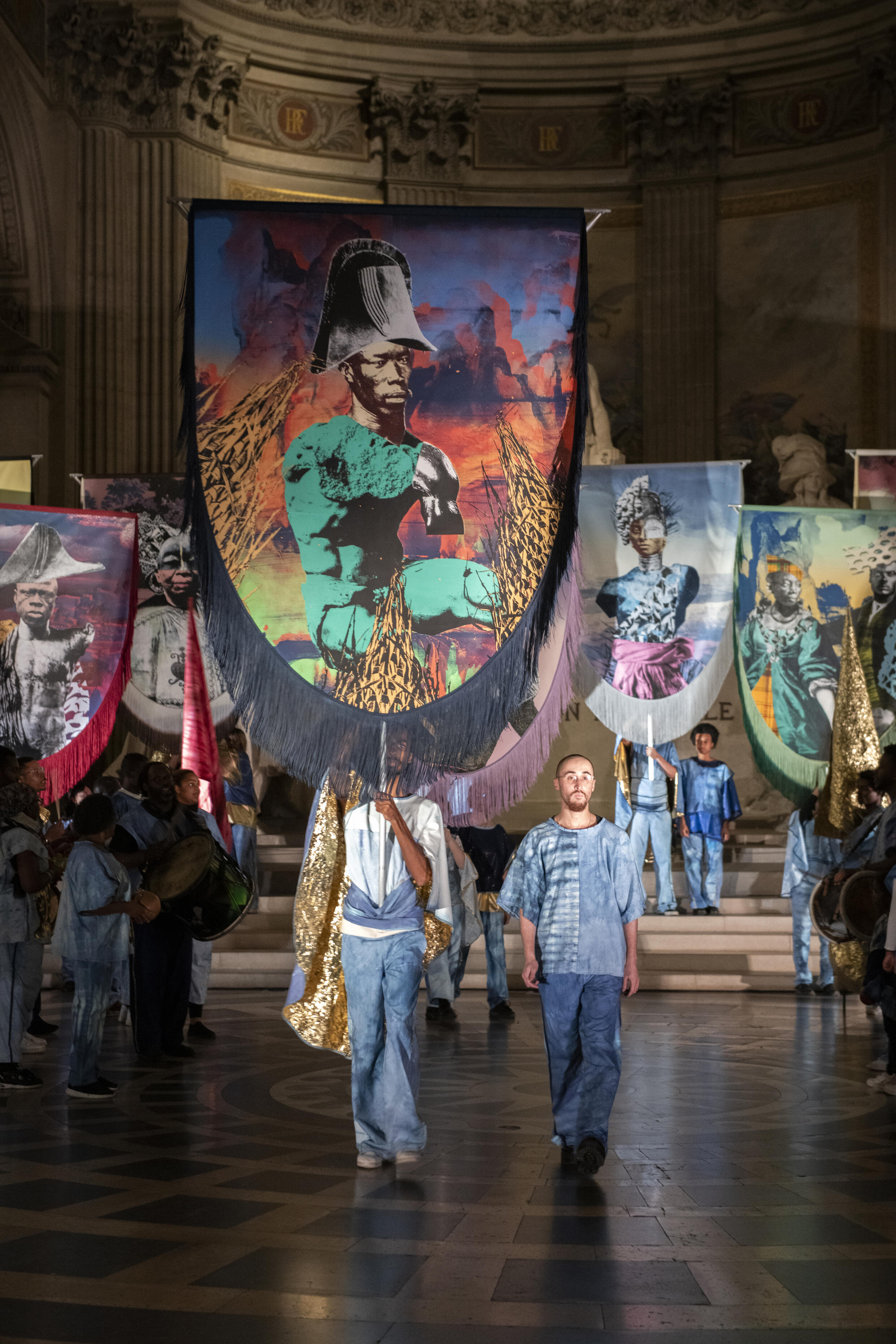 Raphaël Barontini's exhibition "We Could be Heroes" at the Pantheon in Paris.