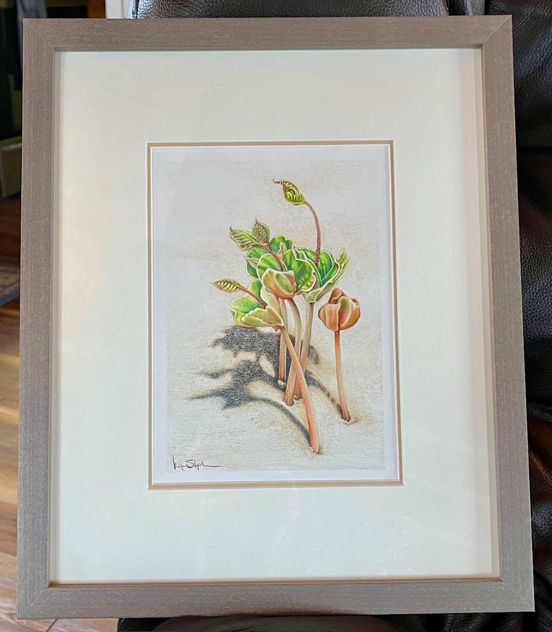 Artist Lynn Stephenson of pencilmarkstudio; piece owned by Jane Boursaw titled "Mystery Sprout" | Jane Boursaw Photo