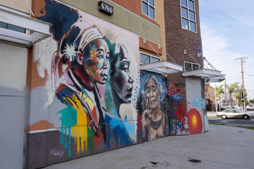 Members of the Asian and Pacific Islander community have criticized the cultural accuracy of a Wide Open Walls mural, photographed Monday, Feb. 12, 2024, on the WellSpace Building on Stockton Boulevard in Sacramento’s Little Saigon neighborhood. Paul Kitagaki Jr./pkitagaki@sacbee.com