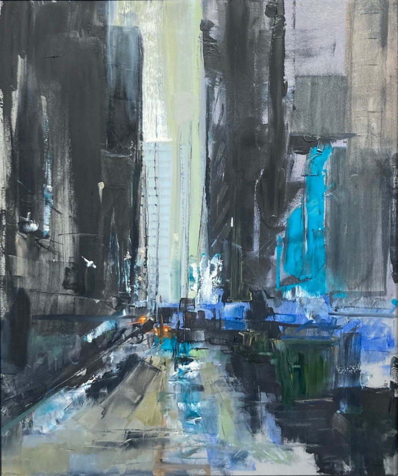 painting of Chicago alley black, gray & blue