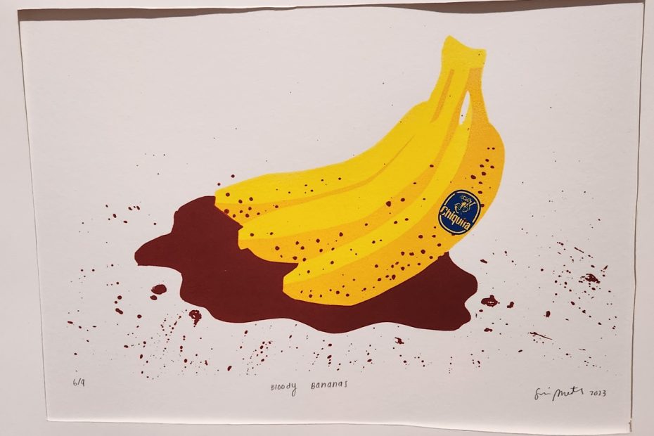 A print of a banana with blood on it.