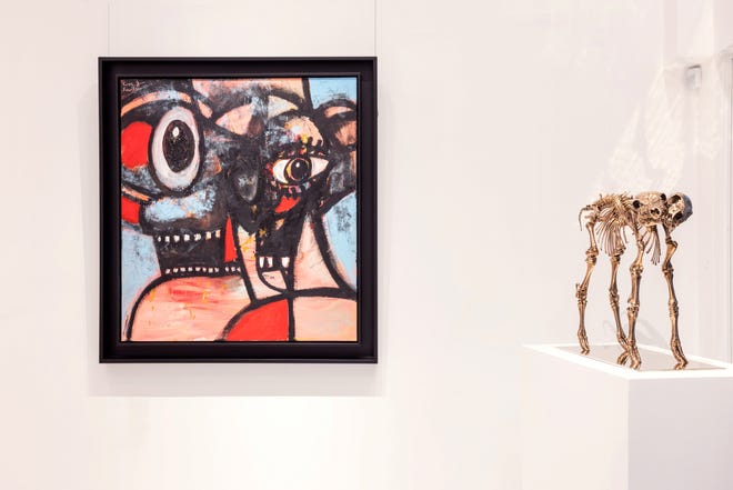 "Eyes Wide Open," by George Condo (left), and "False God," by Sherrie Levine, are now on view at Wynn Fine Art.