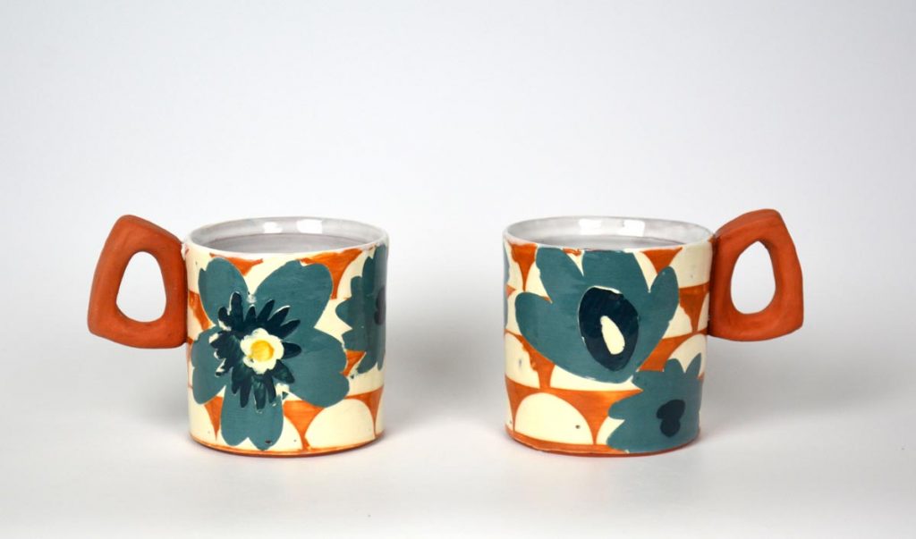 Ceramic mugs by artist in residence Ali Saunders. Photo courtesy of Armory Art Center