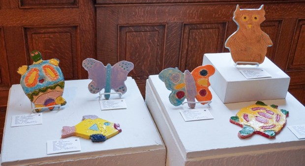 These pottery pieces were made by third-graders for a previous show. Photo courtesy of Anton Art Center