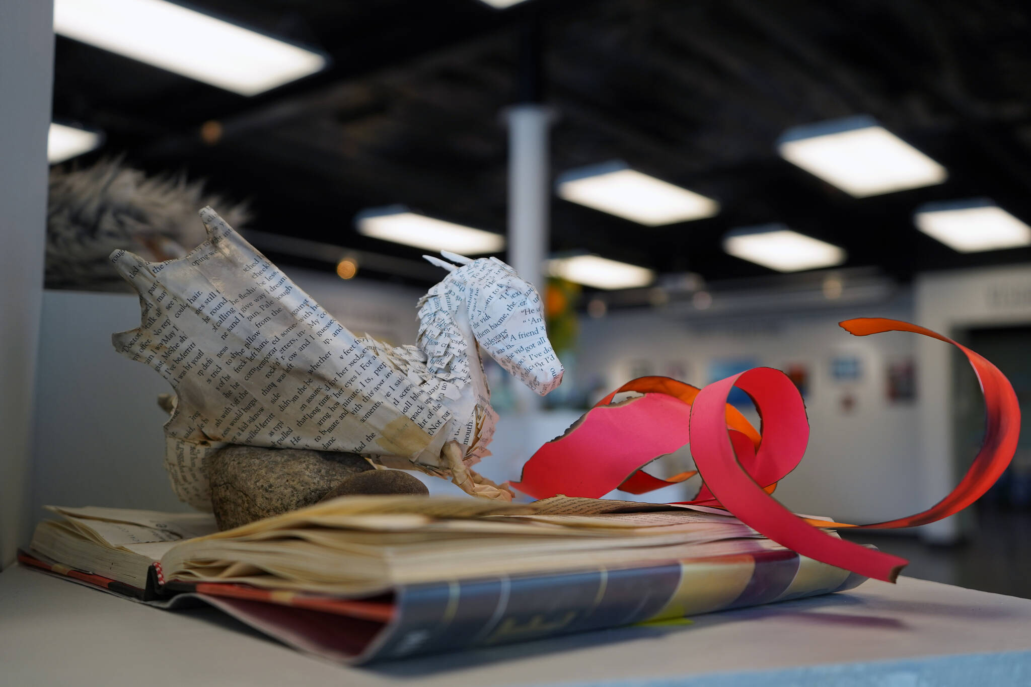 Artwork by Kenai Peninsula Borough School District high school students is displayed as part of the 33rd Annual Visual Feast at the Kenai Art Center on Wednesday, April 3, 2024. (Jake Dye/Peninsula Clarion)