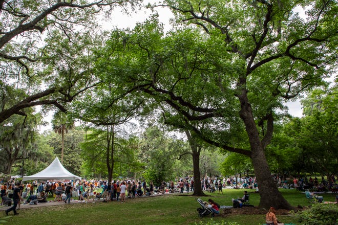 Forsyth park is crowded with people to celebrate the SCAD Sidewalk Art’s Festival, on April 27, 2024, in Savannah, GA.