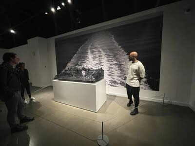 LEGO® Artist Ekow Nimako speaks about his piece Bay of Banjul (The Abdication of Abu Bakr II). The piece is part of the exhibition Building Black Civilizations: Journey of 2,000 Ships, on now until May 19 at Glenbow at The Edison. (CNW Group/Glenbow)